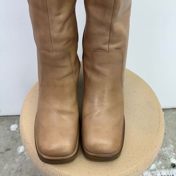 Steve Madden Fanatik Women’s Tan Leather Chunky Stacked Block Heel Below the Kne - Picture 4 of 14